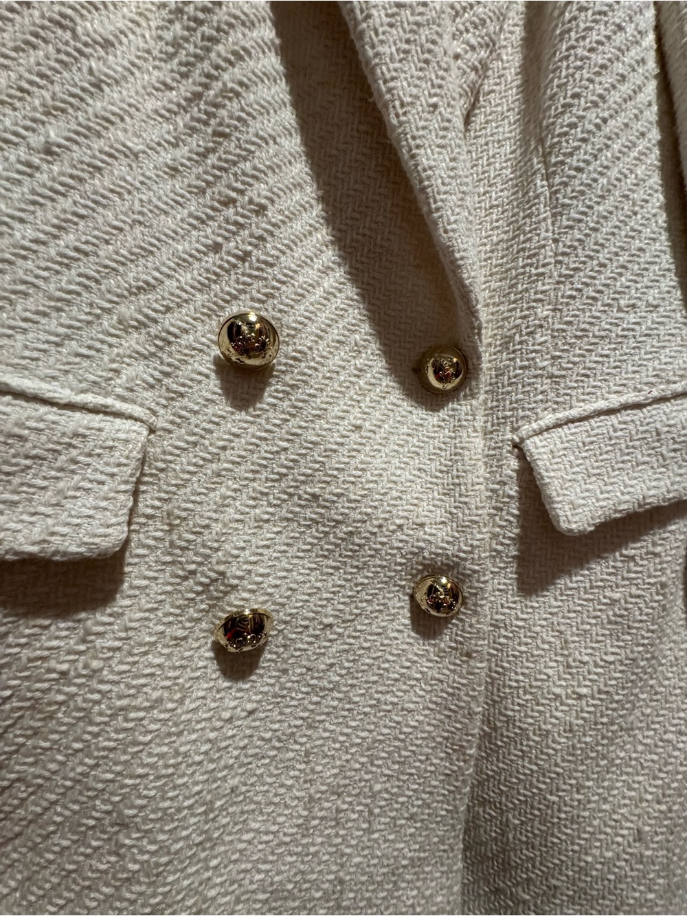 Zara Cream Double-Breasted Textured Blazer with Gold Buttons - Picture 2 of 6